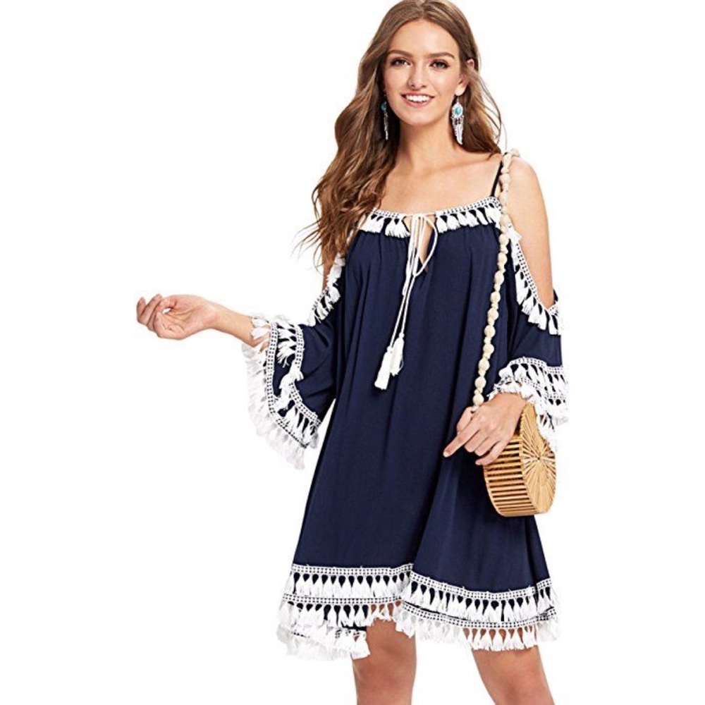 Boho Crochet Lace Sleeve Loose Beach Dress